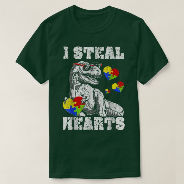 I Steal Hearts Tre Dino Baby Boy Autism Awareness  T-Shirt (Design Front)