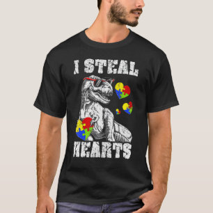I Steal Hearts Trex Dino Baby Boy Autism Awareness T-Shirt