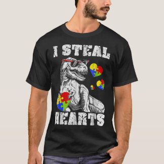 I Steal Hearts Trex Dino Baby Boy Autism Awareness T-Shirt