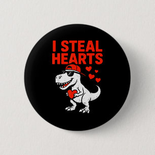 I Steal Hearts Trex Dino Baby Boy Valentines Toddl 6 Cm Round Badge