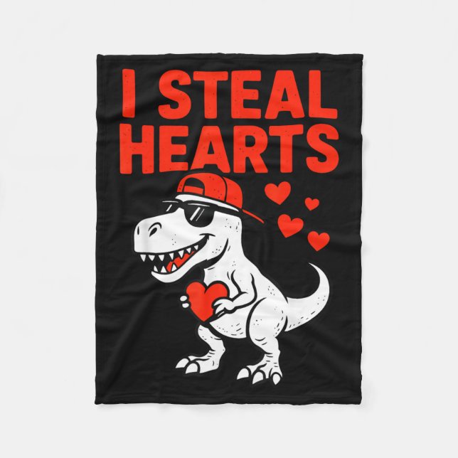 I Steal Hearts Trex Dino Baby Boy Valentines Toddl Fleece Blanket (Front)