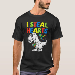 I Steal Hearts Trex Dinosaur Autism Awareness Kids T-Shirt