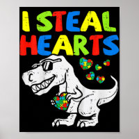 I Steal Hearts Trex Dinosaur Kids Boys Autism Awar