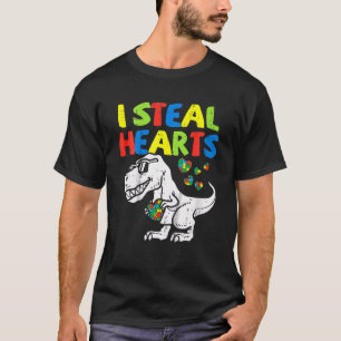 I Steal Hearts Trex Dinosaur Toddler Autism Awaren T-Shirt