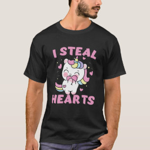 I Steal Hearts Unicorn Cute Kids Valentines Day T-Shirt