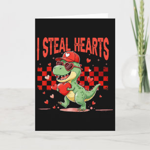 I Steal Hearts Valentine Boys Kids Dinosaur Holdin Card