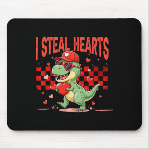 I Steal Hearts Valentine Boys Kids Dinosaur Holdin Mouse Pad
