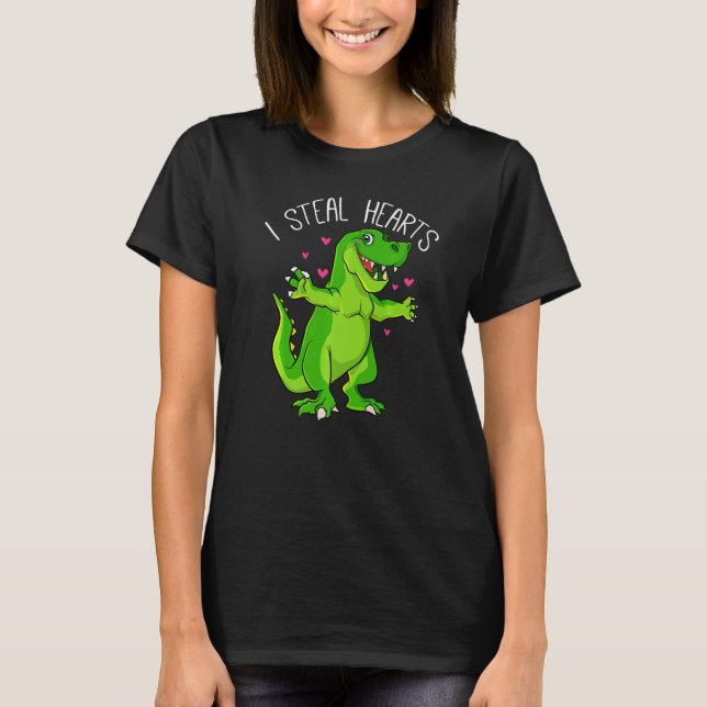 I Steal Hearts Valentines Day Dinosaur Boys Valent T-Shirt (Front)