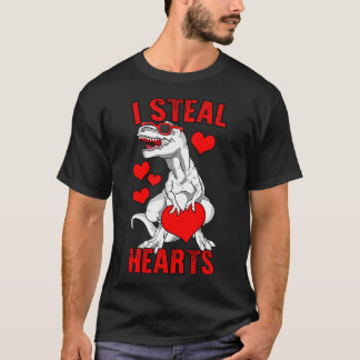 I Steal Hearts Valentines Day Funny Dinosaur Boys  T-Shirt