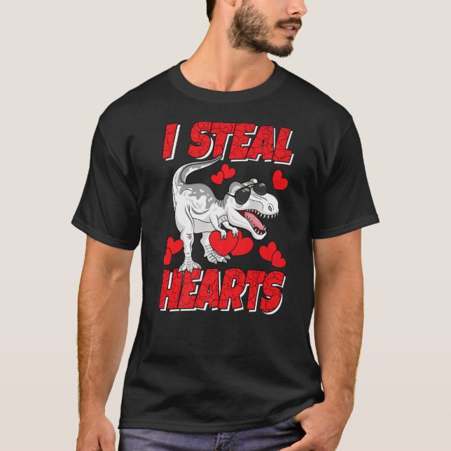 I Steal Hearts  Valentine's Day Kids Dino Rex Boy T-Shirt (Front)