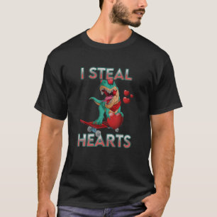 I Steal Hearts Valentines Day Rex Skateboarding T-Shirt