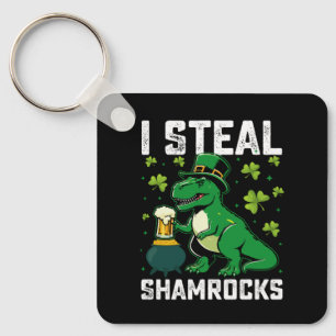 I Steal Shamrocks T Rex Dinosaur St Patrick's Day Key Ring
