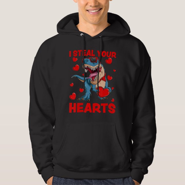 I Steal Your Hearts T-Rex Lover Dinosaur Valentine Hoodie (Front)
