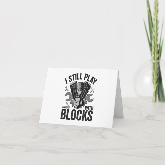 I Still Play With Blocks Funny Cat Mechanic Engine Thank You Card (Front)