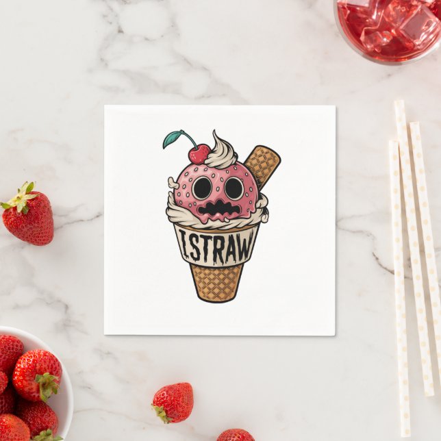 I straw,cute ice scream napkin (Insitu)