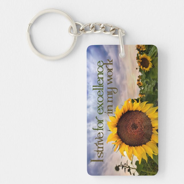 "I strive for excellence" Motivation Affirmation Key Ring (Front)