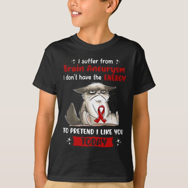 I Suffer From Brain Aneurysm Awareness Fun Cat  T-Shirt (Front)