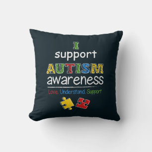 I Support Autism Awareness Red Yellow Puzzles Cushion