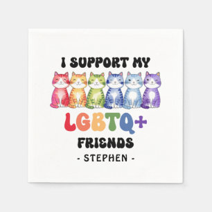 I Support My LGBTQ Friends – Rainbow Cat Pride Napkin