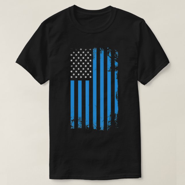 I SUPPORT POLICE BLUE USA FLAG  T-Shirt (Design Front)