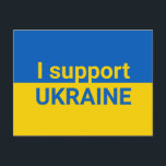 I support Ukraine Flag Modern Typography Postcard<br><div class="desc">Modern and minimal postcards with Flag of Ukraine featuring encouragement quotes saying "I support Ukraine" in modern sans serif font. These postcards are fully customisable: create your own unique gift easily choosing any colour, adding text, photo, clipart and graphic design elements. Open the Zazzle design editor and discover beautiful patriotic...</div>