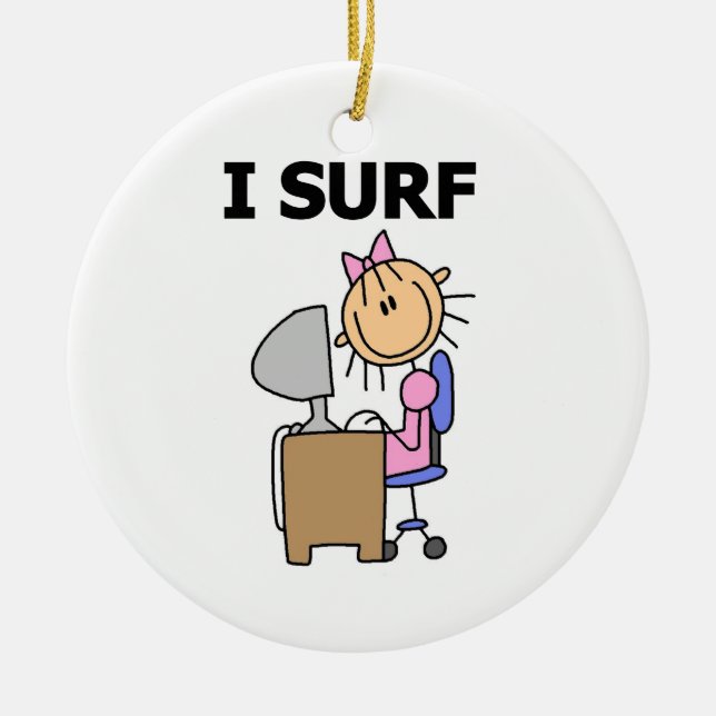 I Surf the Web Ceramic Tree Decoration (Front)