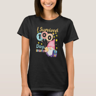 I Survived 100 Days Brighter  Gnomes Teacher Kids T-Shirt