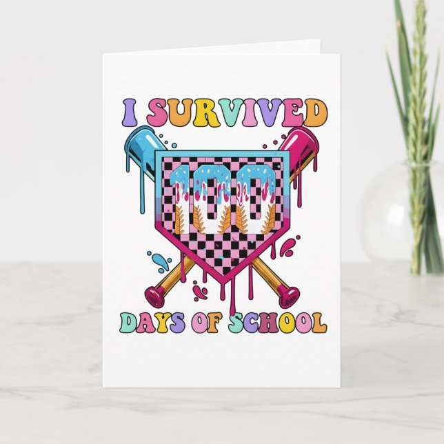 I Survived 100 Days of School Baseball Theme Card (Front)