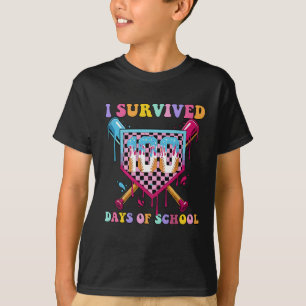 I Survived 100 Days of School Baseball Theme T-Shirt
