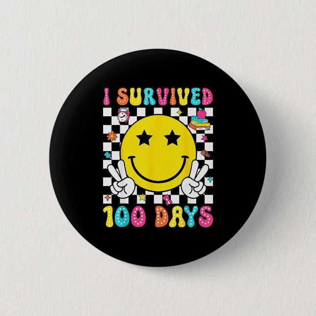 I Survived 100 Days Of School Boys Kids 100th Day  6 Cm Round Badge (Front)