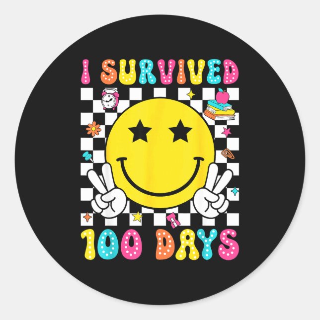 I Survived 100 Days Of School Boys Kids 100th Day  Classic Round Sticker (Front)