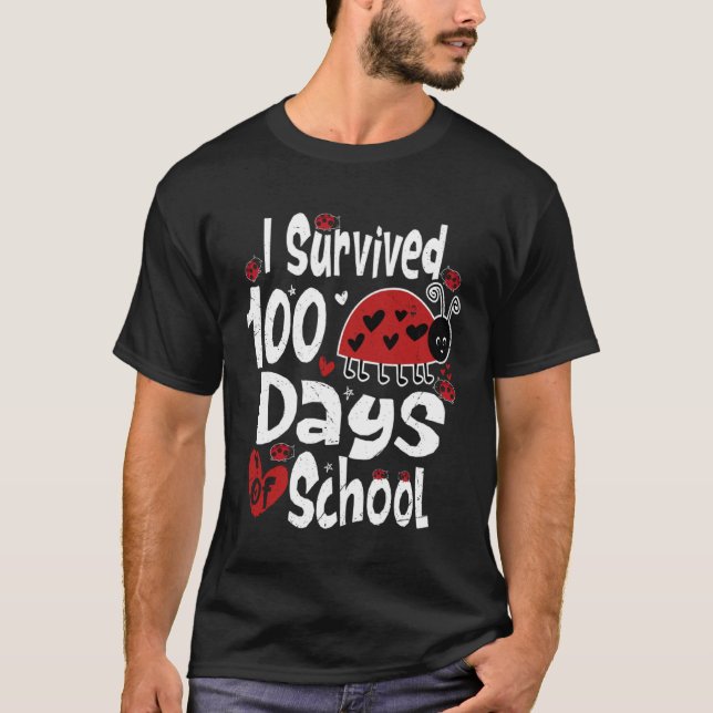 I Survived 100 Days Of School Bug Teacher Kids lad T-Shirt (Front)