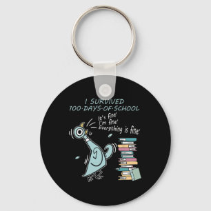 I Survived 100 Days Of School Funny Pigeon 100th D Key Ring