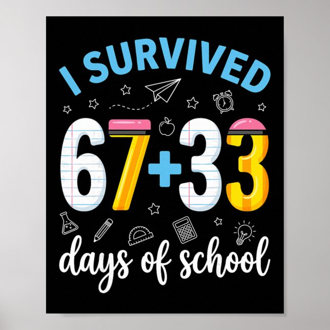 I Survived 100 Days Of School Six Seven Meme Teach Poster (Front)