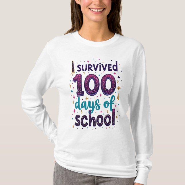 I Survived 100 Days of School Unicorn Design  T-Shirt (Front)