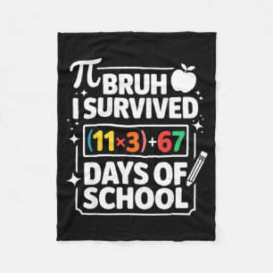 I Survived 100 Days School Bruh Math Equation 100 Fleece Blanket