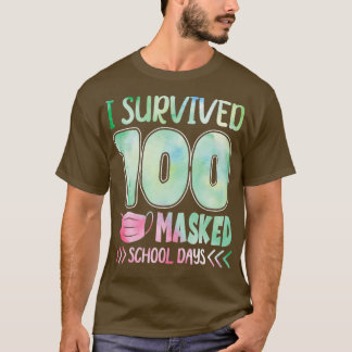 I Survived 100 Masked School Day Funny Watercolor  T-Shirt
