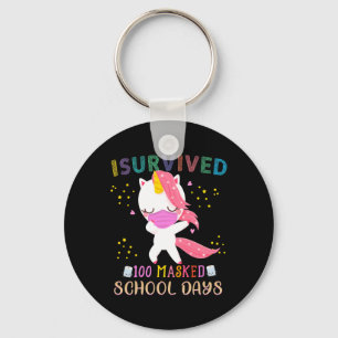 I Survived 100 Masked School Days Dabbing Unicorn Key Ring