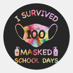 I Survived 100 Masked School Days For Kids Teacher Classic Round Sticker