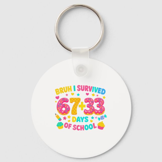I Survived 67 + 33 Days Of School Ice Cream Drip G Key Ring (Front)