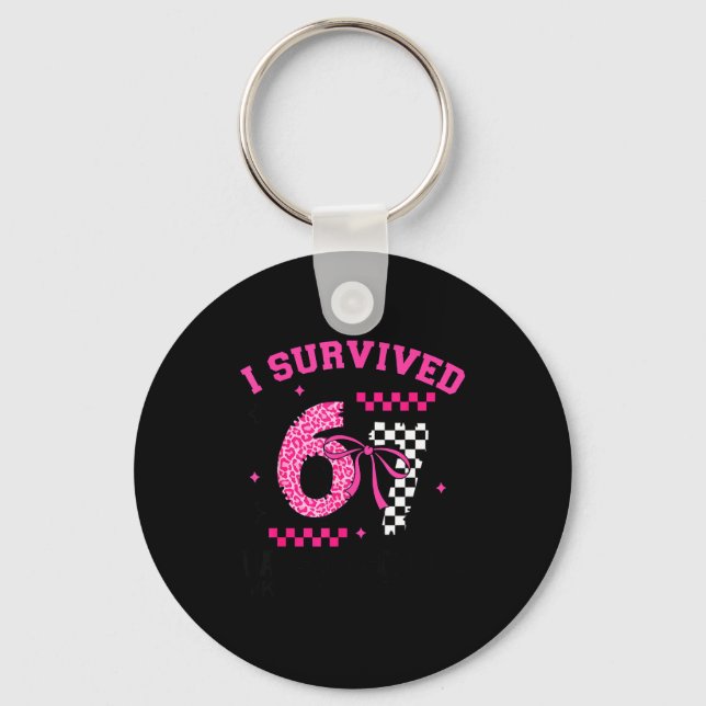 I Survived 67 Days Leopard Checkered 67 Kindergart Key Ring (Front)