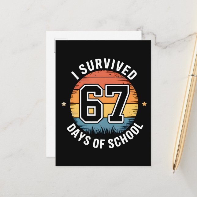 I Survived 67 Days Of School  Announcement Postcard (Front/Back In Situ)