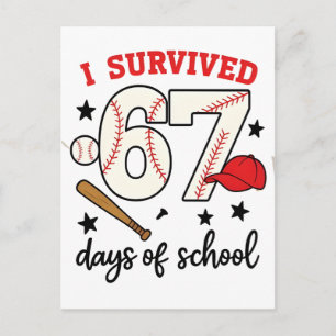 I Survived 67 Days of School Baseball Sport 100   Holiday Postcard