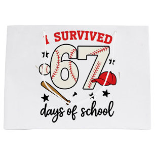 I Survived 67 Days of School Baseball Sport 100 Large Gift Bag