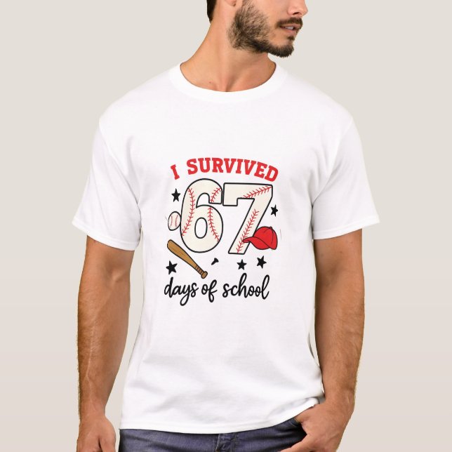 I Survived 67 Days of School Baseball Sport 100   T-Shirt (Front)