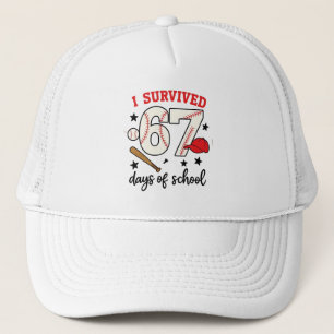 I Survived 67 Days of School Baseball Sport 100   Trucker Hat