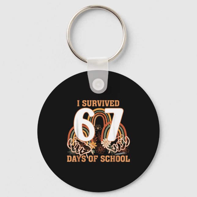 I Survived 67 Days Of School Boho Floral Teachers  Key Ring (Front)