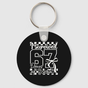 I Survived 67 Days Of School Checkered Coquette Bo Key Ring