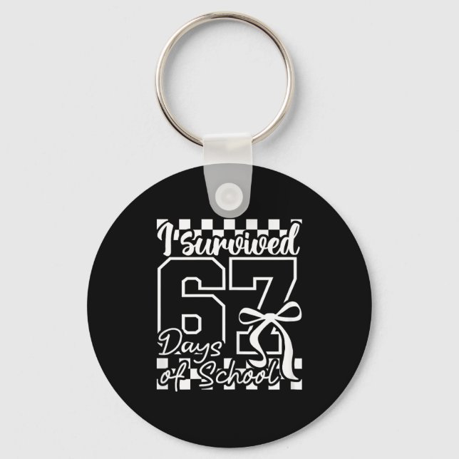I Survived 67 Days Of School Checkered Coquette Bo Key Ring (Front)