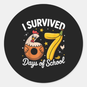 I Survived 67 Days Of School Chicken Banana Kids 6 Classic Round Sticker